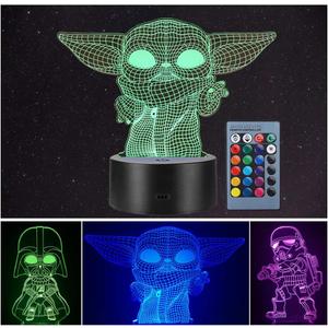 Manco 3 Pattern 3D Illusion Star Wars Night Light for Kids, 16 Color Change Decor Lamp - Star Wars Toys and Gifts Baby Yoda/Darth Vader/Stormtrooper
