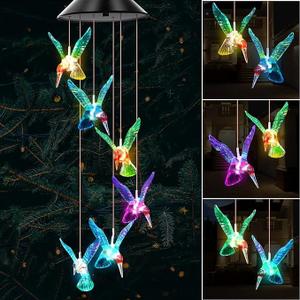 Acrylonitrile Butadiene Styrene(ABS) Green Hummingbird Solar Wind Chimes Multi Colour Changing Lights, for Gifting for, Outdoor Garden Decorations