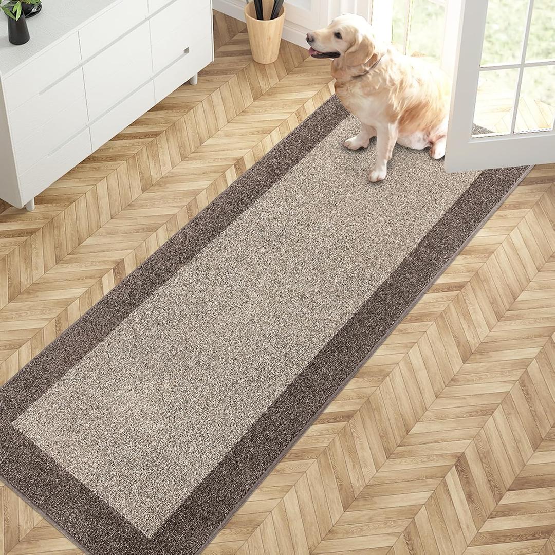 PURRUGS Dirt Trapping Door Mat 24" x 70", Non-Slip Washable Entry Mat, Dog Doormat, Front Door Mat, Super Absorbent Entrance Mat for Muddy Shoes & Paws, Beige & Grayish Brown