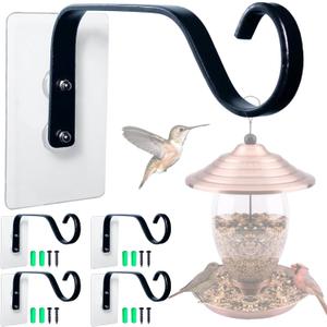 4 Pcs Window Bird Feeder Hook- Bird Feeder Hanger for Heavy Outdoors Hanging- Window Hummingbird Feeder Stand Also for Wind Chimes & Plants& Garlands & Etc (Bird Feeder Not Included) (Black)