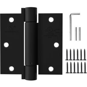 3 Pack Self Closing Door Hinges 3.5 inch Matte Black Spring Loaded Auto Close Hinges Square Corners Adjustable Tension for Interior Door 3 1/2 Auto Self-Closing Hinge