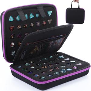 Aoriher Dice Case with Removable Slotted Tray for Game Dice Storage and Carrying, Compatible with Dnd Role Playing and Other Table Games, Holds up to 70 Dices/10 Sets (Purple)