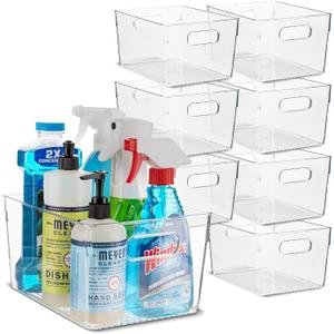Plastic Food Storage 8 Pack Clear Container Bin with Handles for Organizing Kitchen, Pantry, Refrigerator, Freezer, Pantry, Cabinet, Closet, Bathroom. 10”x7.5”x5.3”