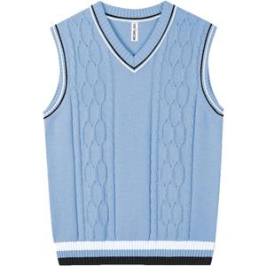 Kid Nation Boys Sweater Vest 100% Cotton School Uniform Vest for Girls Boy Toddler Kids Knit Vest (7-8 Years, Light Blue)