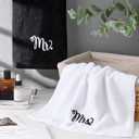 Tingjoo 2 Pcs Mr. and Mrs. Hand Towels 100% Cotton Embroidered Bathroom Towel Wedding Mr. and Mrs. Gift for Valentine's Day Couple, Anniversary Bathroom Decor 29 x 13 Inch
