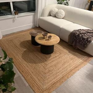 KEMA Jute Braided Area Rug, 5x7 Feet (60x84 Inches) Rustic Vintage Braided Reversible Rectangular Rug, Shag Rugs for Bedroom, Jute Kitchen, Living Room