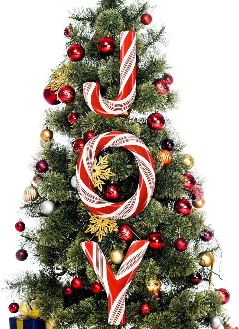 Spiareal Large Peppermint Ornaments 14 Inch Christmas Tree Candy Cane Decorations Joy Red and White Stripe Hanging Ornament Gift for Holiday Xmas Party Decoration(Red White Stripe Without Pine Cones)
