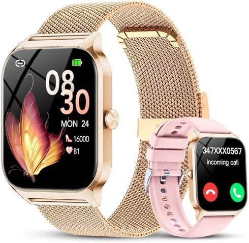 CASCHO Smart Watches for Women (Android/iOS), 1.85" HD Smart Watch with Calls/Messages/AI Voice Control, Sleep/Heart Rate Monitor,120+ Sports Modes Fitness Tracker Watch, Rose Gold with 2 Bands