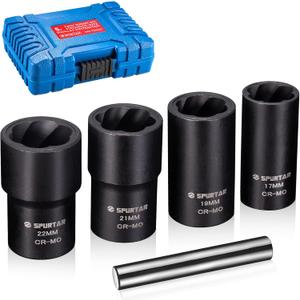 Spurtar 5 Pcs Lug Nut Removal Tool, 1/2 inch Drive Lug Nut Extractor Set Wheel Lock Removal Kit Bolt Extractor Kit for Removing Damaged, Rounded-Off Bolts, Rusted, Nuts & Screws-17mm,19mm,21mm,22mm