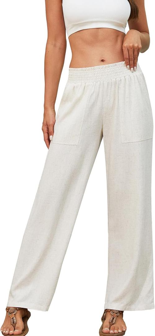 Beautiful Nomad Women's Linen Pants Casual High Waisted Wide Leg Pant Baggy Trousers with Pockets (XL)
