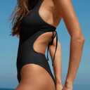 LASLULU Women's Sexy One Piece Swimsuits V Neck Padded Bathing Suit Modest Front Cutout Open Back Slimming Swimsuit (Black, S)