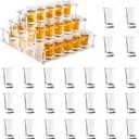 HeiMma Shot Glasses Set of 25 with Holder, 1.7Oz/50ml Large Shot Glasses, Shot Display Stand, Shot Glass Serving Tray with LED Light for Party, Bar, Drinking Club, Restaurant