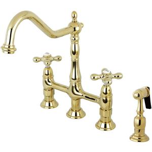 Kingston Brass KS1272AXBS Heritage Bridge Kitchen Faucet, 8-3/4-Inch, Polished Brass