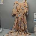 ANRABESS Women’s Summer Loose Boho Flowy Wrap V Neck 3/4 Sleeve Floral Print Slit Beach Wedding Guest Long Maxi Dresses Size XL