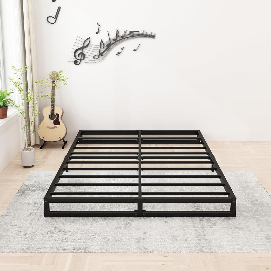 6 Inch King Size Bed Frame Sturdy Mattress Foundation, Heavy Duty Metal Platform with Steel Slats Support No Box Spring Needed, Noise Free, Easy Assembly, Black