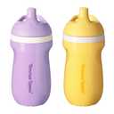 Tommee Tippee Insulated 9oz Sporty Spout Toddler Water Bottle, No Spill, Sippy Cups for Toddlers 1-3, Two-Piece Valve Helps Stop Spills, Yellow & Purple, BPA Free, Pack of 2
