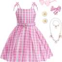 Girls Pink Cosplay Costume Dress Halloween Birthday Party Costumes With Accessories 3-12 Years (Pink)