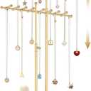 MODOWEY Necklace Holder Organizer Stand with Wood Tray, 36 Hooks Tall Display Tree for Women Men Vendors, Adjustable 2 Tier Metal Jewelry Rack, Large Capacity for Dresser Small Space, Gold+White