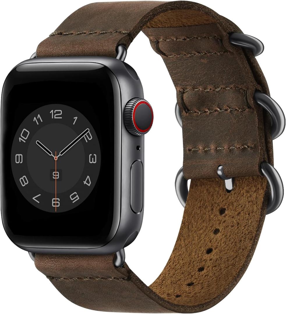 Vintage Leather Bands Compatible with Apple Watch Band 38mm 40mm 41mm 42mm 44mm 45mm 46mm 49mm, Genuine Leather Retro Strap Compatible for Men Women iWatch Ultra SE Series 11/10/9/8/7/6/5/4/3/2/1