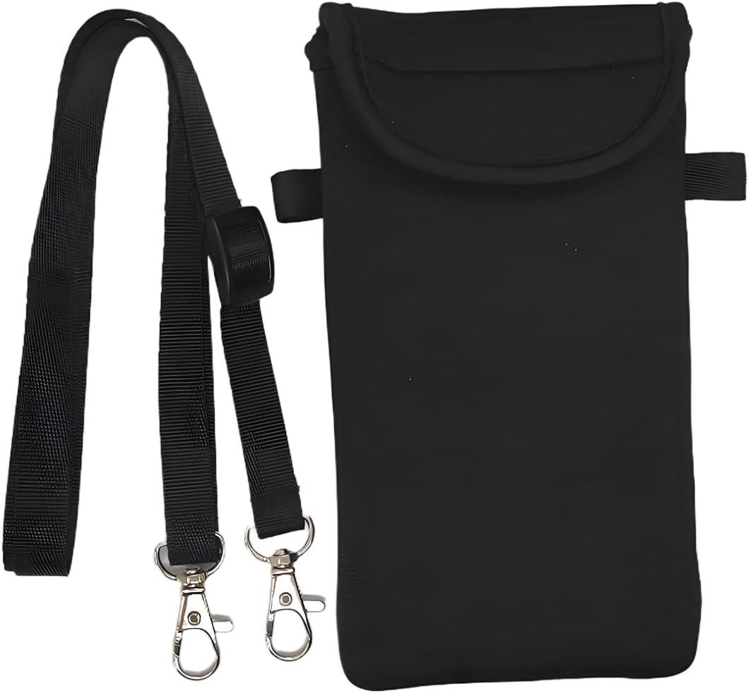 Universal Neoprene Phone Pouch Cell Case Sleeve with Neck Strap Lanyard Holder for Cellphone, Around Neck Carrying Case for Seniors with the Belt Clip Loop and Secure Fit Black
