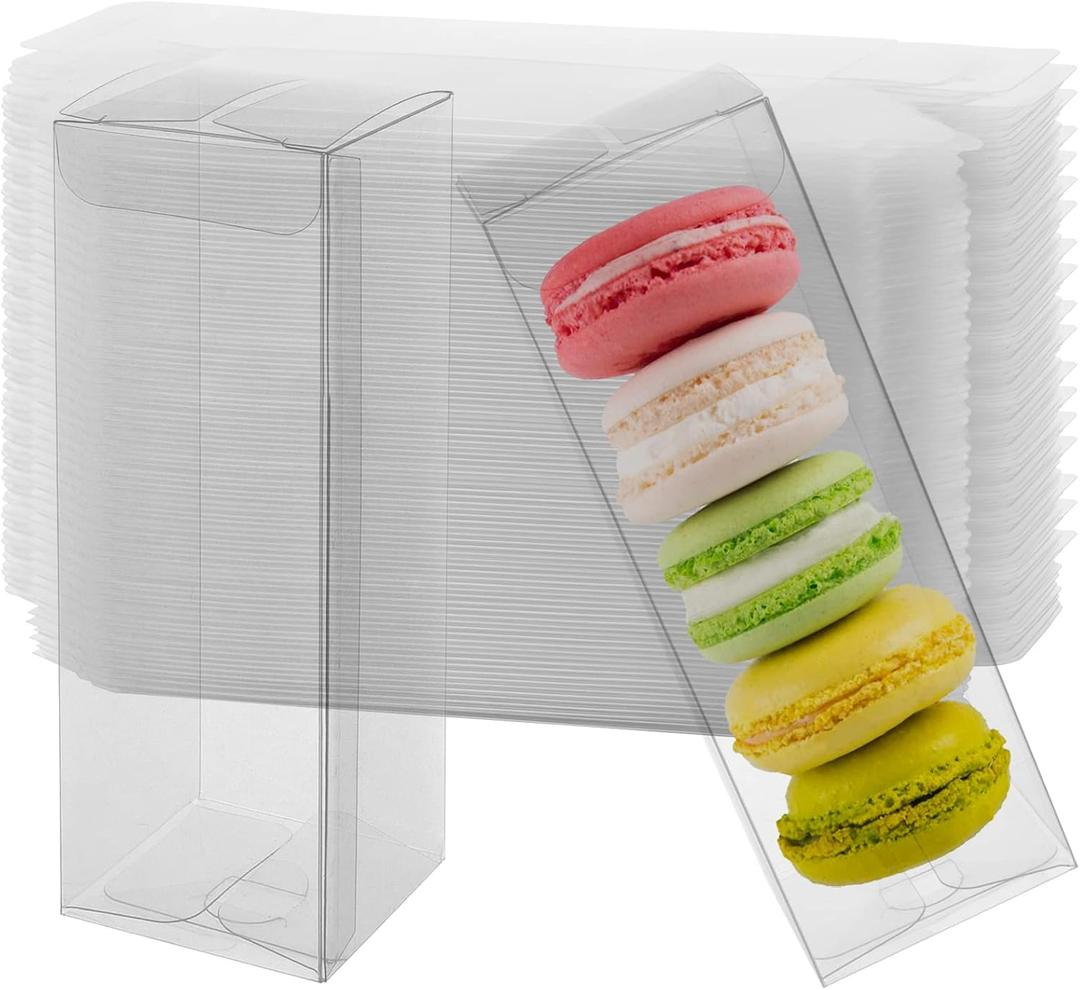 KEILEOHO 150 Pack Clear Favor Boxes, 2 x 2 x 6 Inch Rectangle Treat Boxes, Transparent Plastic Empty Gift Boxes Candy Boxes Transparent Present Box Containers for Macaron, Cookies, Chocolate