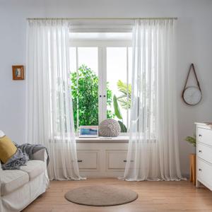 White Lightweight Sheer Curtains 84 Inches Long 2 Panels, 54 Inches Width, Semi-Transparent Hook Curtains, Soft Airy Drapes, Suitable for Bedroom and Living Room