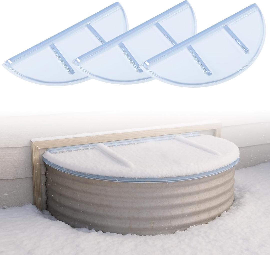 3 Pcs Round Flat Window Well Covers Plastic Window Well Cover for Snow and Rain 39" Length x 17" Depth x 2.5" Height for Basement and Outdoor Use