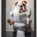Bulldog Bathroom Wall Decor Funny Bulldog Pictures Canvas Wall Art Print Bulldog Toilet Signs Painting Artwork Dog Bathroom Decoration Bulldog Gifts Framed 16"X24"