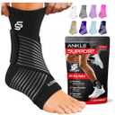 Sleeve Stars Ankle Brace for Women & Men, Ankle Wrap for Sprain, Compression Sleeve for Plantar Fasciitis Relief, Easy Customizable Support: w/ Removable Strap (Single/M:10"-12"/Black)