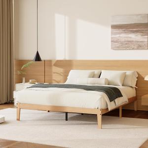 Tyndall Bed Frame Queen Size, 12 Inch Natural Finish Solid Wood Platform Queen Bed Frame with Wooden Slats Support, No Box Spring Needed, Noise Free, Easy Assembly