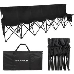 G GOOD GAIN Portable Soccer Bench - Team Bench Soccer 6 Seats with Bag, Sideline Folding Bench, Folded Chair Seating 6 for Football Camp Outdoor Sport Events, Team Chairs for Adults, Black