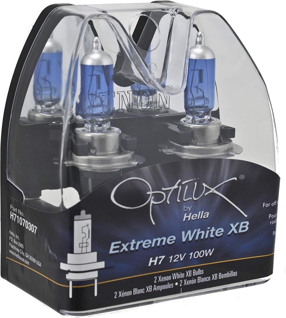 Hella H71070307 Optilux XB Series H7 Xenon White Halogen Bulbs, 12V, 100W, 2 Pack