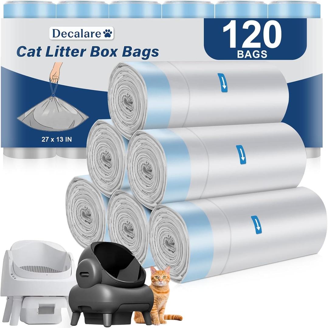 120 Count Cat Litter Box Bags Compatible with NeakM1 and Petpiv Autoscooper 11 Open-Top Self-Cleaning Cat Litter Boxes, Heavy Duty Leak-Proof Drawstring Cat Litter Bags, 27" x 13"