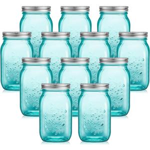 Tessco for you 12 Pcs Bulk Teal Mason Jars with Lids 16 oz Decorative Centerpieces Glass Pint Canning Containers Regular Mouth for Flower Food Storage Wedding Halloween Christmas DIY Crafts