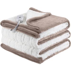 ESTINGO Heated Blanket Twin Size, 62"x84" Electric Blanket Twin with 10 Hours Auto Off & 5 Heating Levels, Heating Blanket with Reversible Flannel Sherpa, Ideal Gift Giving, Light Camel