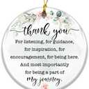 Thank You Gift Ornament 2025 – Teacher Gift Ornament, Appreciation Present for Teacher, Mentor, Friend, or Coworker, Floral Eucalyptus Ceramic Keepsake with Inspirational Quote