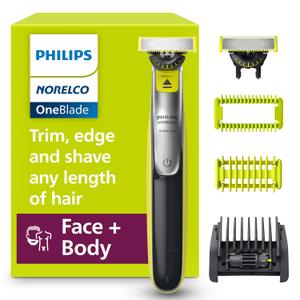 Philips Norelco for Face + Body, Electric Beard Trimmer, Shaver and Groomer, 5in1 Adjustable Comb, 1x Body Kit, Model QP2834/70, OneBlade 360 Face + Body, Black/Lime Green