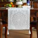 ARTABLE Embroidery Table Runners Linen Fabric Elegant Dresser Scarf with Tassel Country Boho Farmhouse Style for Coffee Tabletop Kitchen Home Dining Table (Linen, 14 x 108 Inch)