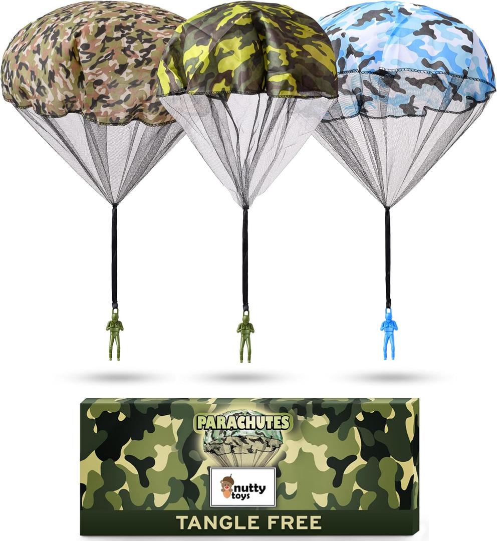 Nutty toys Army Parachute Toys for Kids - Tangle Free Outdoor Flying Parachute Men, Best Indoor & Outside Toys for 4 5 6 7 8 9 10 11 12 Year Old, Top Easter Basket Stuffers 2026, Unique Boys Gifts