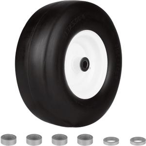13x5.00-6" Flat Free Tire and Wheel TCA13769, Solid Smooth Zero Turn Mower Front Tire Assembly, with 3/4" Bearing | 3.25"-5.9" Centered Hub | Bore ID 3/4"