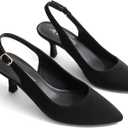 DREAM PAIRS Women's Kitten Heel Slingback Pointed Closed Toe Low Stiletto Heels Dress Bridal Elegant Wedding Pumps Shoes,Size 9,Black-Suede-1,SDPU2444W