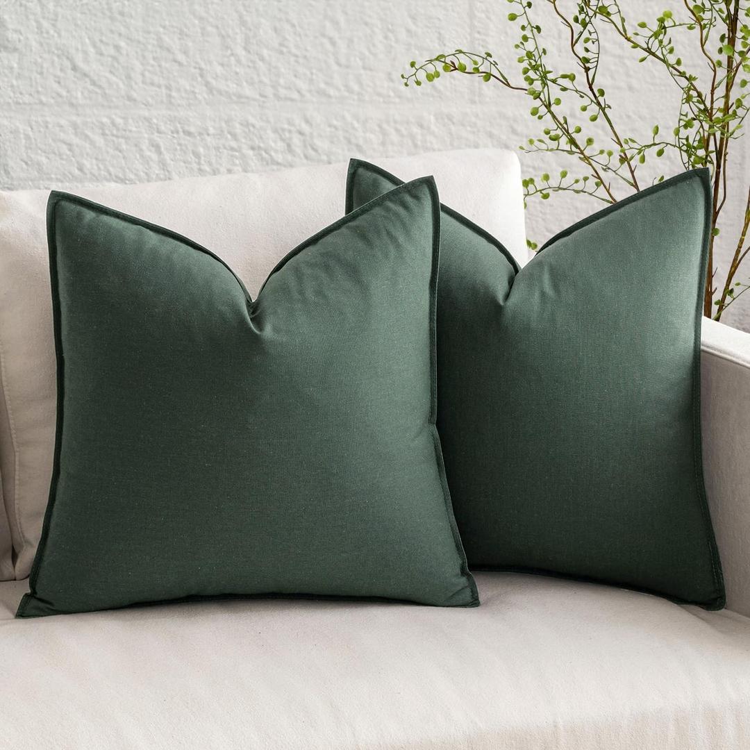 MIULEE Pack of 2 Dark Green Pillow Covers 24x24 Inch Decorative Couch Throw Pillow Covers Linen Cushion Covers Set Modern Farmhouse Eruo Sham Home Decor for Sofa Living Room Bed
