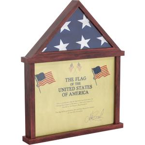 HBCY Creations Flag Display Case with Certificate Holder for 3' x 5' American Flag, Solid Wood with Glass Front with Wall Mount or Standing Display, Cherry Finish
