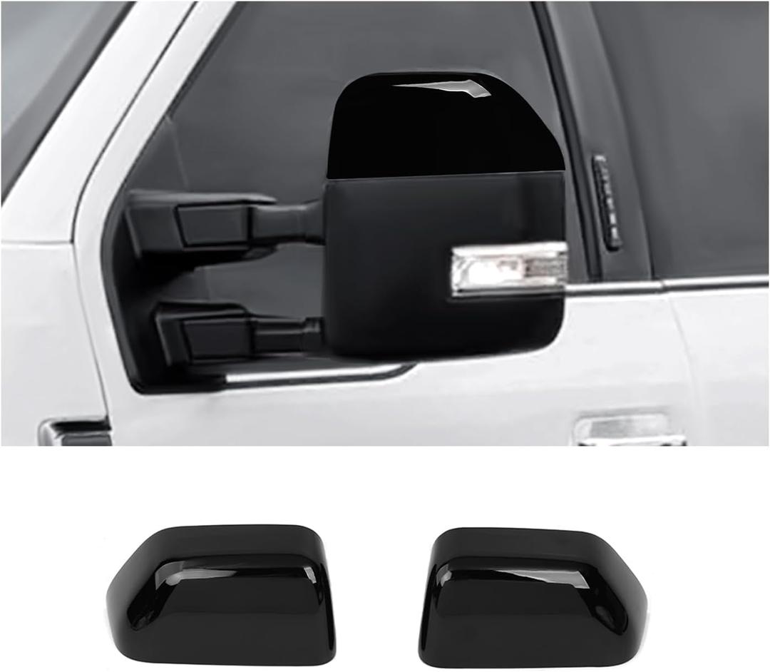 JeCar Black Rearview Mirror Cover Top Half Compatible with Ford F250 F350 F450 F550 2017-2023, Side Mirrors Shell Trim, Double-sided Tape Installation
