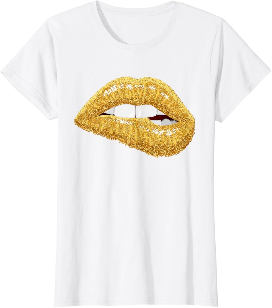 Gold Lips Biting Lipstick Makeup T-Shirt, 1X