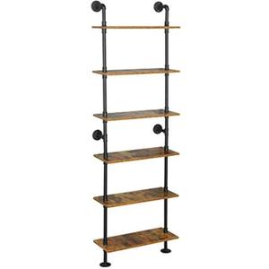 ZIOTHUM 6-Tier Industrial Pipe Shelves Shelf Shelving Rustic Wood Metal Wrought Iron Ladder Bookcase Bookshelf Wall Mounted Mount DIY Loft Vintage Floating Hanging Storage Display (23.6x9.8x78.7), 23.6*9.8*78.7 inchesLxWxH