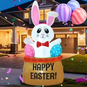 4FT Easter Outdoor Inflatable Decoration Easter Clearance end of Season Built-in LED Light, Easter Blown Up Yard Decoration Indoor and Outdoor Garden Lawn Holiday Party Decoration