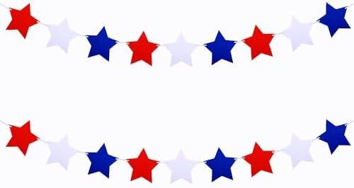 3 Pack(48inch) Felt Star Garland Red White Blue Star Banner Patriotic Fourth of July Decorations Independence Day Decor