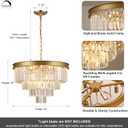 A AXILIXI Modern Crystal Chandeliers Gold 24 Round Chandelier for Dining Room 12 Light Ceiling Pendant Light Fixture Raindrop Luxury Gold Flush Mount Chandelier for Entryway Living Room