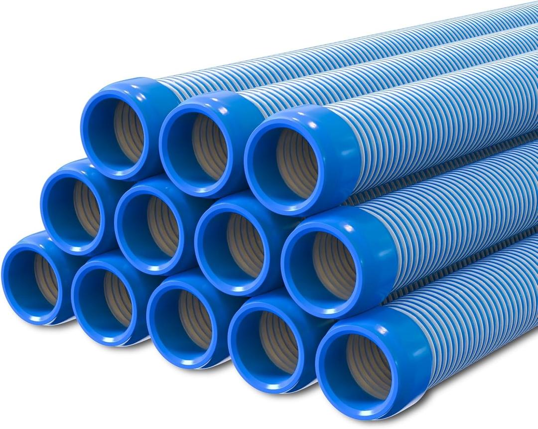 Poolvio Pool Vacuum Hose 40 Feet (12 x 40 Inch), 1.5 Inch Cuffs, Compatible with Most Inground Pool Automatic Cleaners, Blue